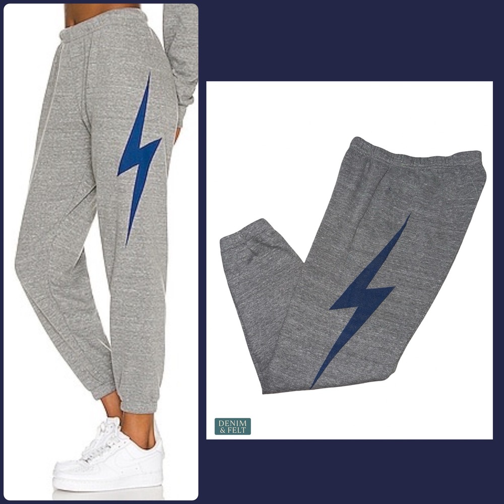 Aviator Nation Heather Grey Navy Bolt Sweatpants Lightning Joggers XS Cozy
